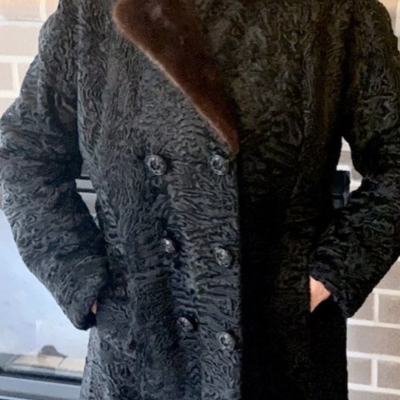 Genuine Swakara South-West African Fur Lamb's Coat with mink Collar - Picture 13 of 16